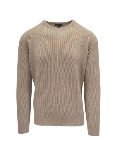 Peter Millar Ribbed Raglan Sweater In Brown