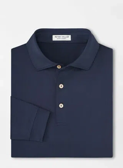Peter Millar Solid Stretch Jersey Long Sleeve Polo In Navy