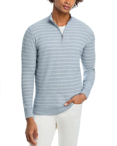 Peter Millar South Bend Striped Quarter Zip Sweater In Morning Blue