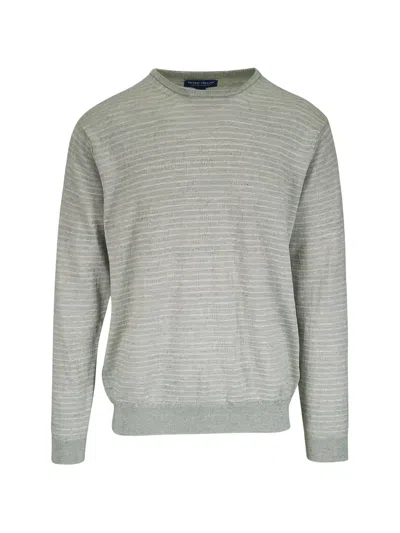 Peter Millar Striped Crew-neck Sweater In Gray
