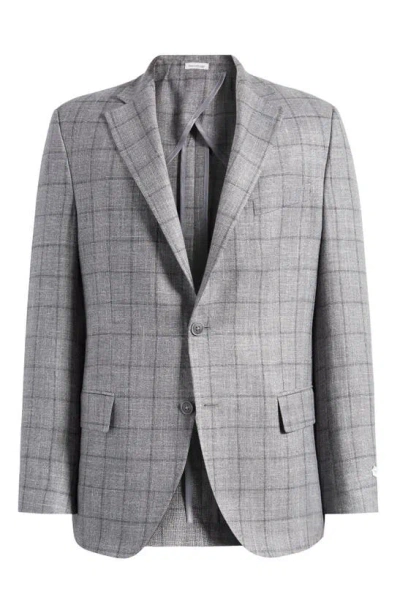 Peter Millar Windowpane Check Wool, Silk & Linen Blend Sport Coat In Grey