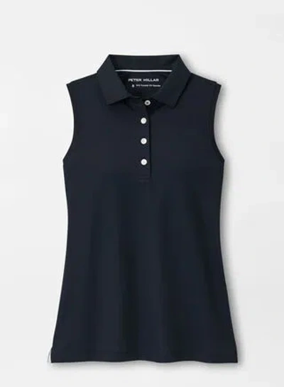 Peter Millar Women's Banded Sport Mesh Sleeveless Button Polo In Black