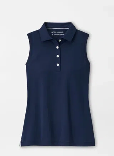 Peter Millar Women's Banded Sport Mesh Sleeveless Button Polo In Navy