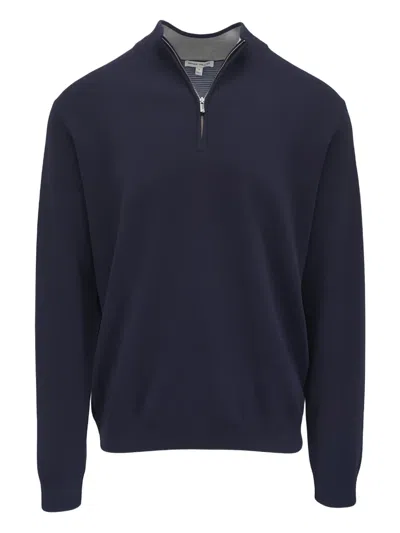 Peter Millar Zip Neck Sweater In Blue