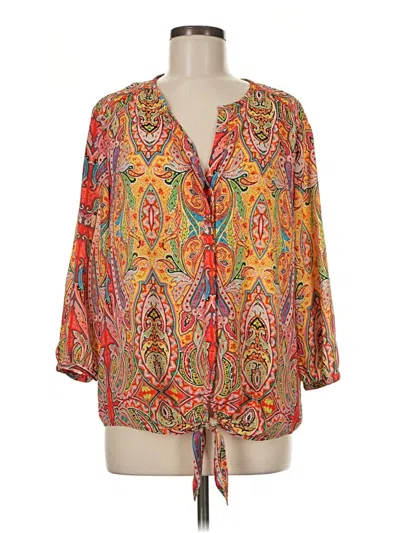 Pre-owned Peter Nygard 3/4 Sleeve Blouse In Orange