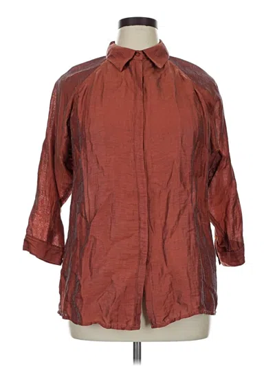 Pre-owned Peter Nygard 3/4 Sleeve Button Down Shirt In Brown