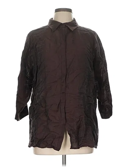 Pre-owned Peter Nygard 3/4 Sleeve Button Down Shirt In Brown