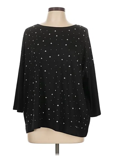 Pre-owned Peter Nygard 3/4 Sleeve Top Black Stars Pattern Boatneck Tops