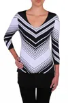 Peter Nygard Double Layer Tunic Top In White / Black In Multi
