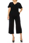 Peter Nygard Short Flutter Sleeve Jumpsuit In Deep Navy In Black