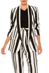 Peter Nygard Stripe 3/4 Sleeve Blazer In Black White In White