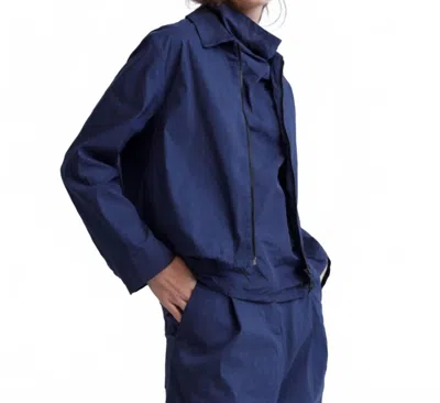 Peter O. Mahler Drawstring Waist Linen Bomber Jacket In Amethyst In Blue