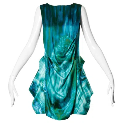 Pre-owned Peter Pilotto Avant Garde Silk Blue Green Watercolor Photo Print Dress
