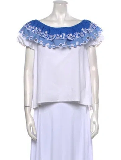 Pre-owned Peter Pilotto Bateau Neckline Short Sleeve Blouse In Blue