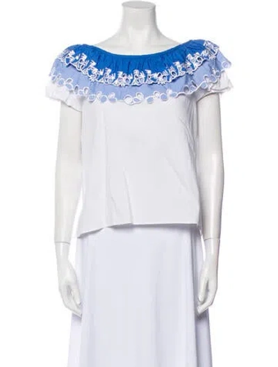 Pre-owned Peter Pilotto Bateau Neckline Short Sleeve Blouse In White