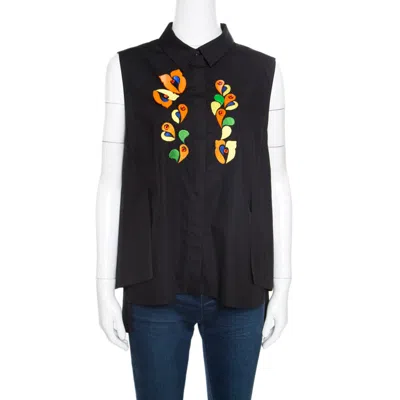 Peter Pilotto Black Embroidered Embellished Cotton Sleeveless Blouse