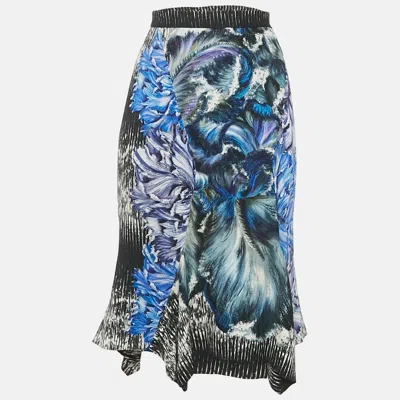 Pre-owned Peter Pilotto Black Printed Crepe Asymmetric Hem Short Skirt M
