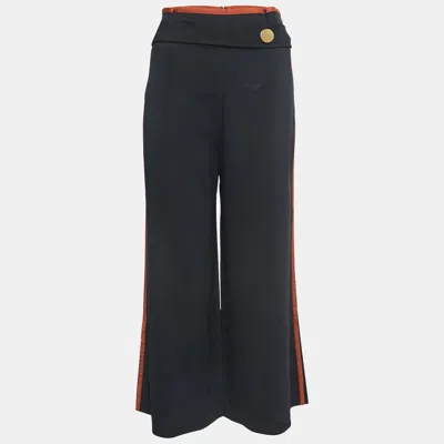 Peter Pilotto Black/brown Crepe Button Embellished Wide Leg Trousers In Blue