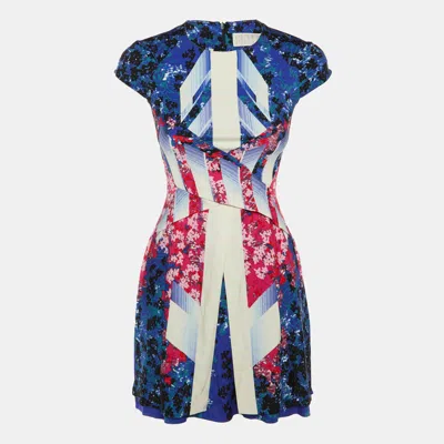 Peter Pilotto Blue Abstract Print Silk Mira Mini Dress In Brown