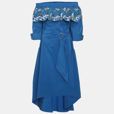 Pre-owned Peter Pilotto Blue Multicolor Embroidered Lace Satin Maxi Dress S
