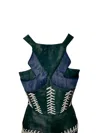 Peter Pilotto Color Block Fur Top With Lace Effect In Multicolor Leather In Multi