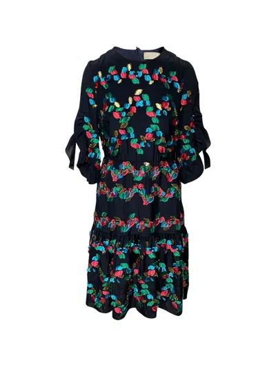 Pre-owned Peter Pilotto Embroidered Midi Dress In Black