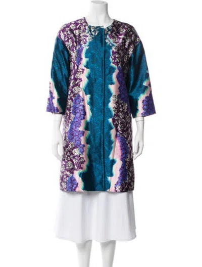 Pre-owned Peter Pilotto Floral Print Coat In Blue