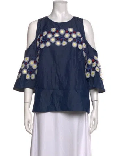 Pre-owned Peter Pilotto Floral Print Crew Neck Top In Blue