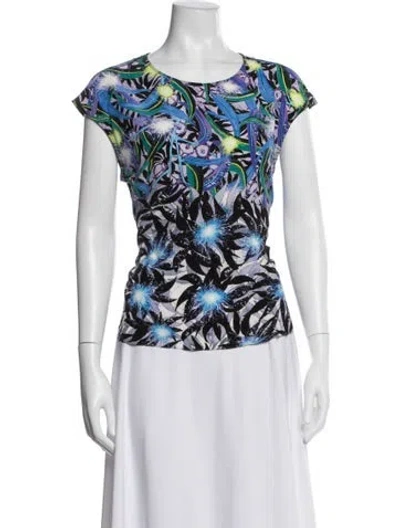 Pre-owned Peter Pilotto Floral Print Crew Neck Top In Blue/white