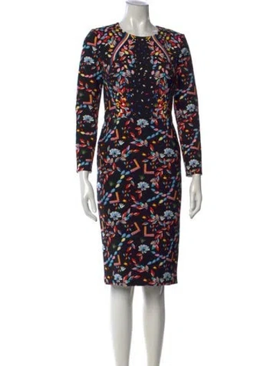 Pre-owned Peter Pilotto Floral Print Knee-length Dress In Black