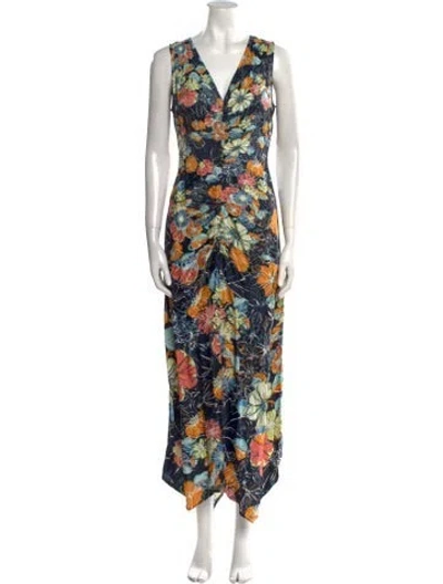 Pre-owned Peter Pilotto Floral Print Long Dress In Blue