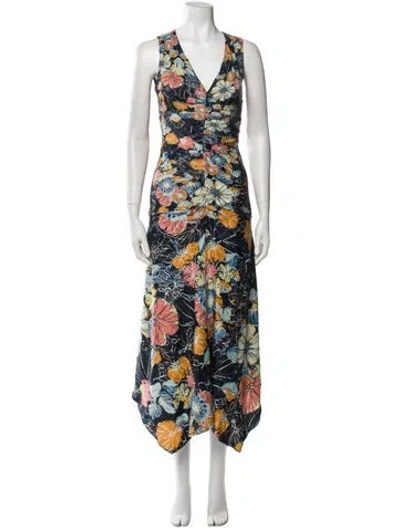 Pre-owned Peter Pilotto Floral Print Long Dress In Blue