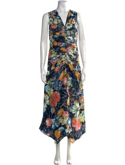 Pre-owned Peter Pilotto Floral Print Long Dress In Blue
