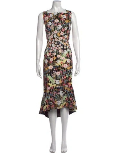 Pre-owned Peter Pilotto Floral Print Long Dress W/ Tags In Black