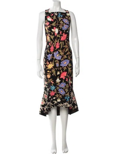 Pre-owned Peter Pilotto Floral Print Midi Length Dress In Black