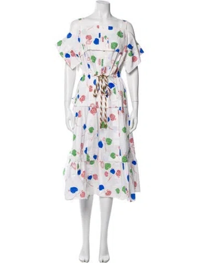 Pre-owned Peter Pilotto Floral Print Midi Length Dress In White