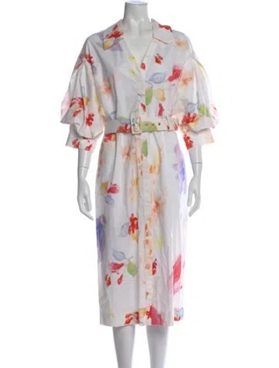 Pre-owned Peter Pilotto Floral Print Midi Length Dress In White