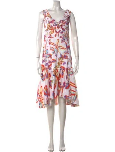 Pre-owned Peter Pilotto Floral Print Midi Length Dress In White