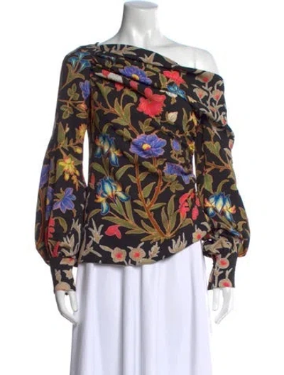 Pre-owned Peter Pilotto Floral Print Off-the-shoulder Top In Black