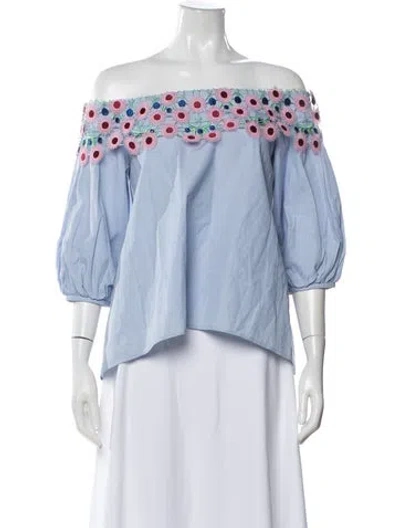 Pre-owned Peter Pilotto Floral Print Off-the-shoulder Top In Blue