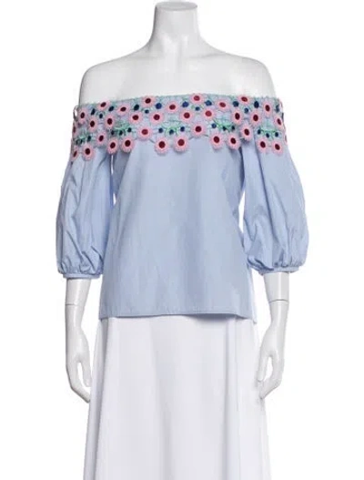 Pre-owned Peter Pilotto Floral Print Off-the-shoulder Top In Blue