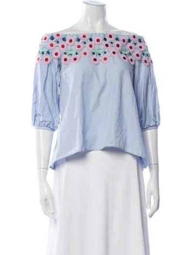 Pre-owned Peter Pilotto Floral Print Off-the-shoulder Top In Blue