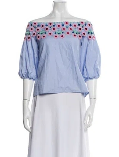 Pre-owned Peter Pilotto Floral Print Off-the-shoulder Top In Blue
