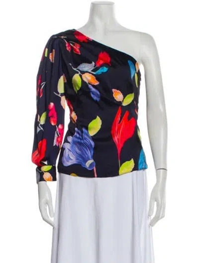 Pre-owned Peter Pilotto Floral Print One-shoulder Top In Black