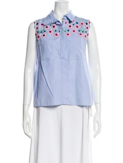 Pre-owned Peter Pilotto Floral Print Sleeveless Button-up Top In White