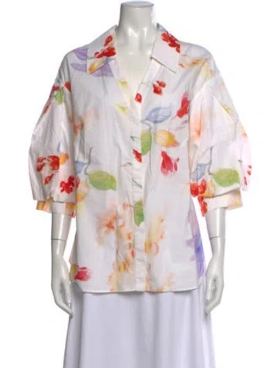 Pre-owned Peter Pilotto Floral Print V-neck Blouse In White