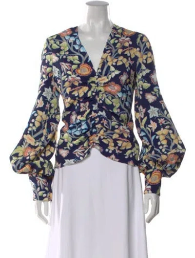 Pre-owned Peter Pilotto Floral Print V-neck Top In Blue