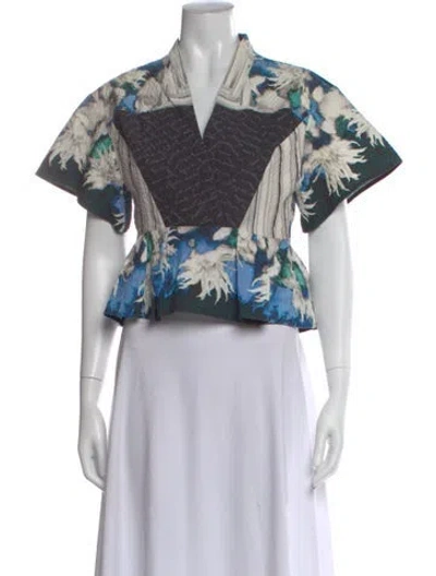 Pre-owned Peter Pilotto Floral Print V-neck Top In White