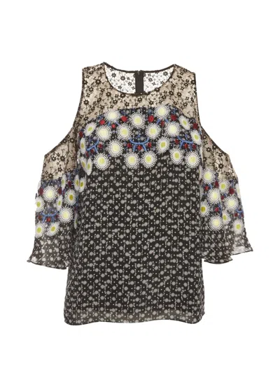 Pre-owned Peter Pilotto Floral-print Lace-trim Top In Black