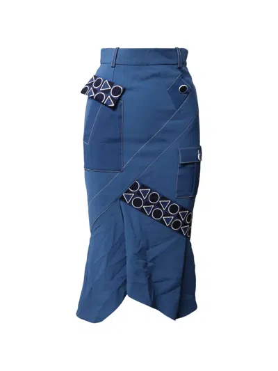Pre-owned Peter Pilotto Geometric Asymmetric Skirt In Blue